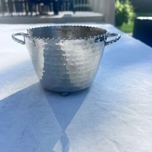 Pervy by Classic Touch‎ Hammered Stainless Steel Footed Bowl with Handles